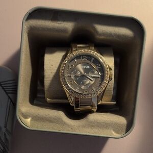Fossil Gold-Tone Watch with Crystal Details